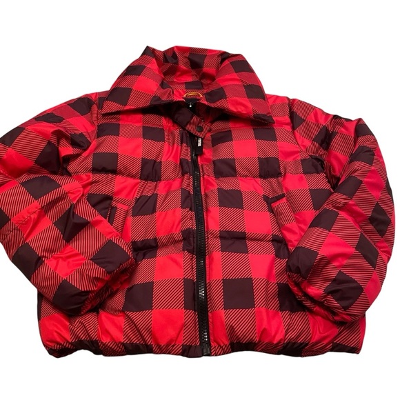 Juicy Couture Black Label Buffalo Red/Black Plaid FunnelNeck Puffer-Size Small - Picture 10 of 16